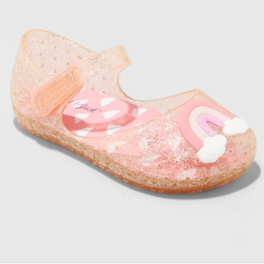Cat & Jack Toddler Girl's Size 9 Hydee Rainbow Print Glitter Jelly Sandals Pink